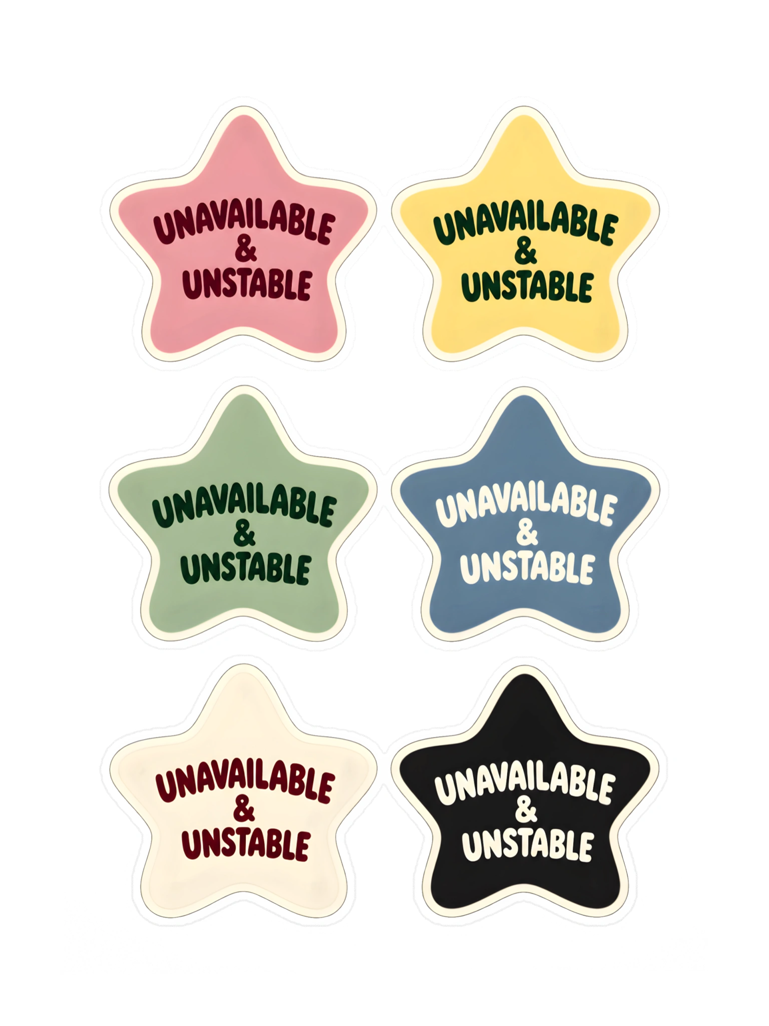 Unavailable & Unstable Star Sticker Pack (6 Stickers)